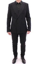 Black Striped Double Breasted Slim Fit Suit - Avaz Shop