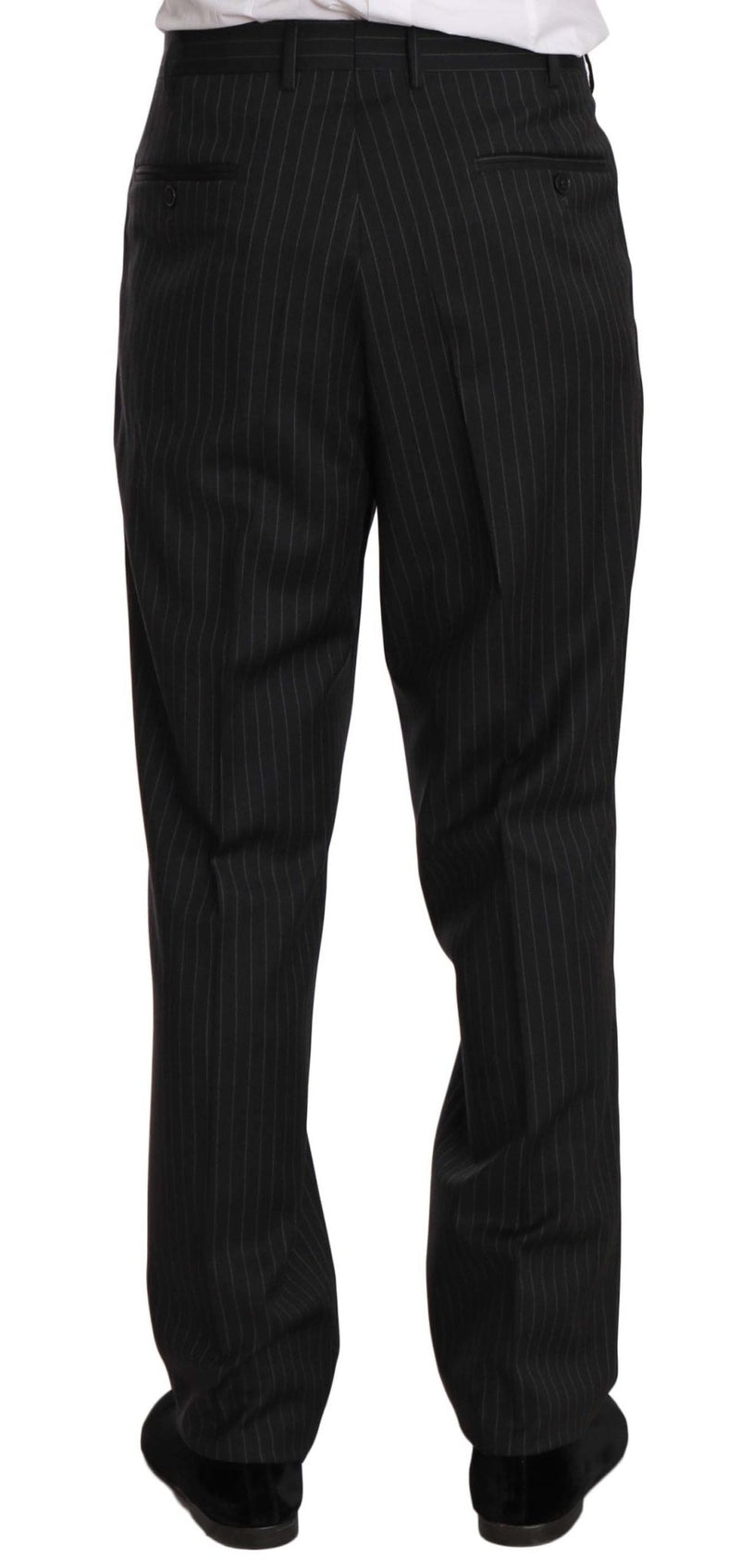 Black Striped Two Piece 3 Button 100% Wool Suit - Avaz Shop