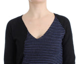 Black striped V-neck sweater - Avaz Shop