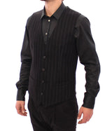 Black Striped Wool Logo Vest Gilet Weste - Avaz Shop