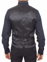 Black Striped Wool Silk Dress Vest Gilet - Avaz Shop