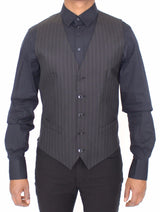 Black Striped Wool Silk Dress Vest Gilet - Avaz Shop