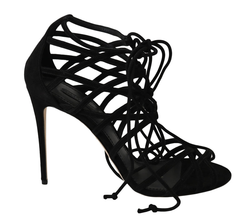 Black Suede Strap Stilettos Sandals - Avaz Shop
