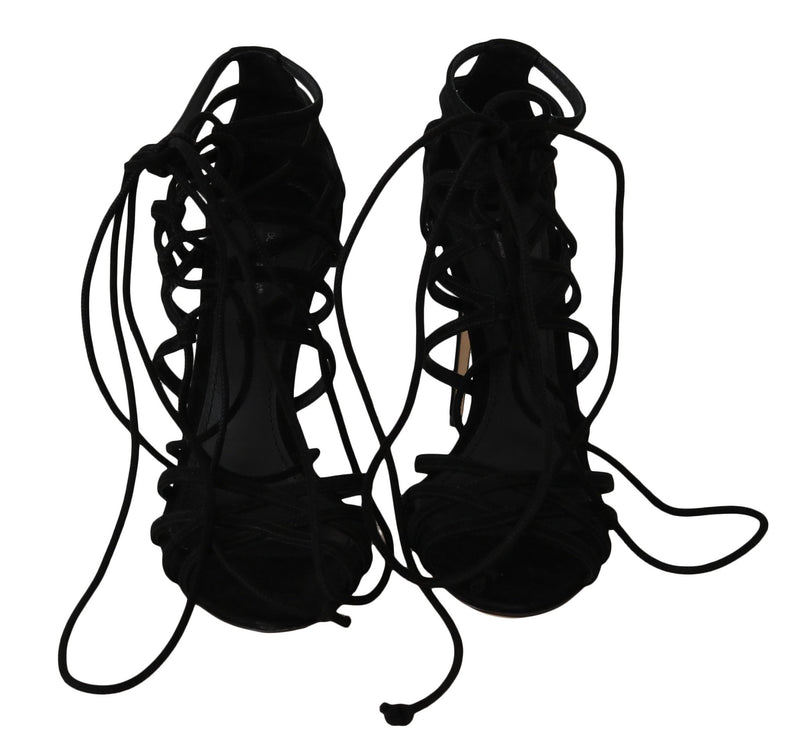Black Suede Strap Stilettos Sandals - Avaz Shop