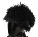 Black Tibet Lamb Fur Leather Gatsby Hat - Avaz Shop
