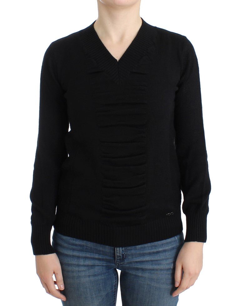 Black V-neck wool sweater - Avaz Shop