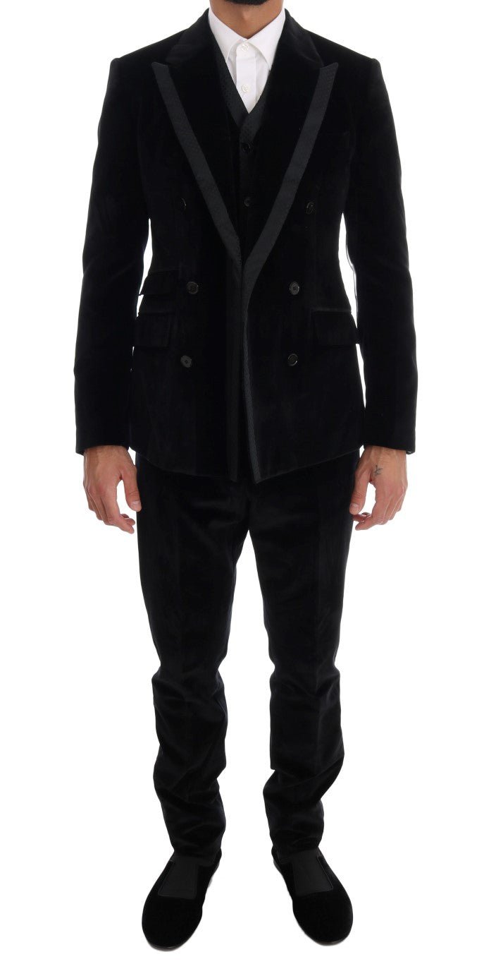 Black Velvet Slim Double Breasted Suit - Avaz Shop