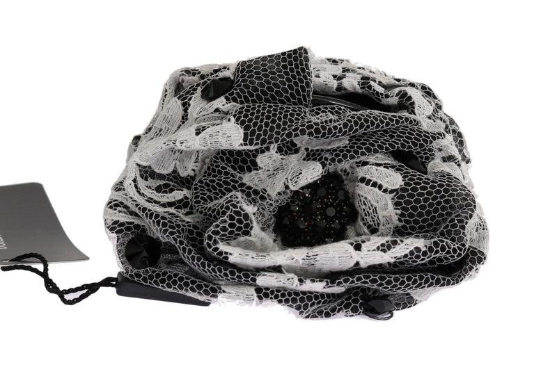 Black White Floral Lace Crystal Hair Claw - Avaz Shop