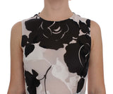 Black White Floral Silk Sheath Gown Dress - Avaz Shop
