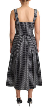 Black White Pattern Cotton A-Line Dress - Avaz Shop