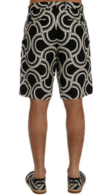Black White Pattern Linen Shorts - Avaz Shop