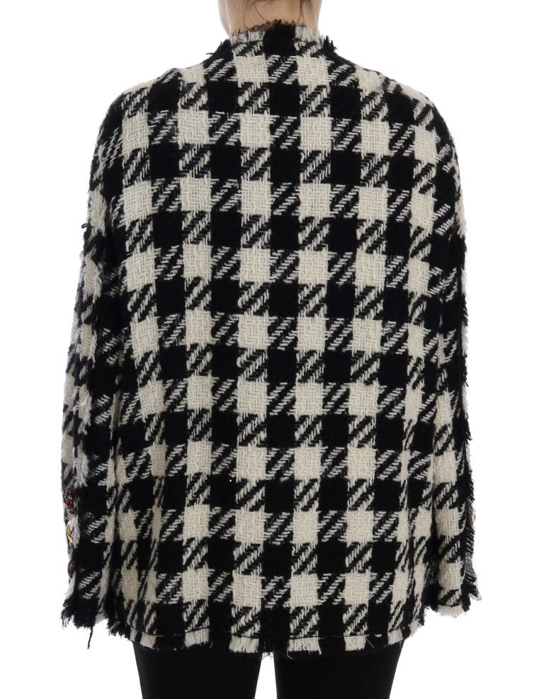 Black White Wool Knitted Crystal Jacket - Avaz Shop