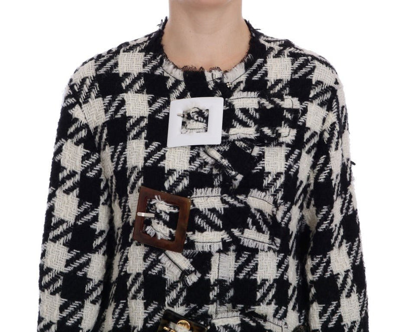 Black White Wool Knitted Crystal Jacket - Avaz Shop