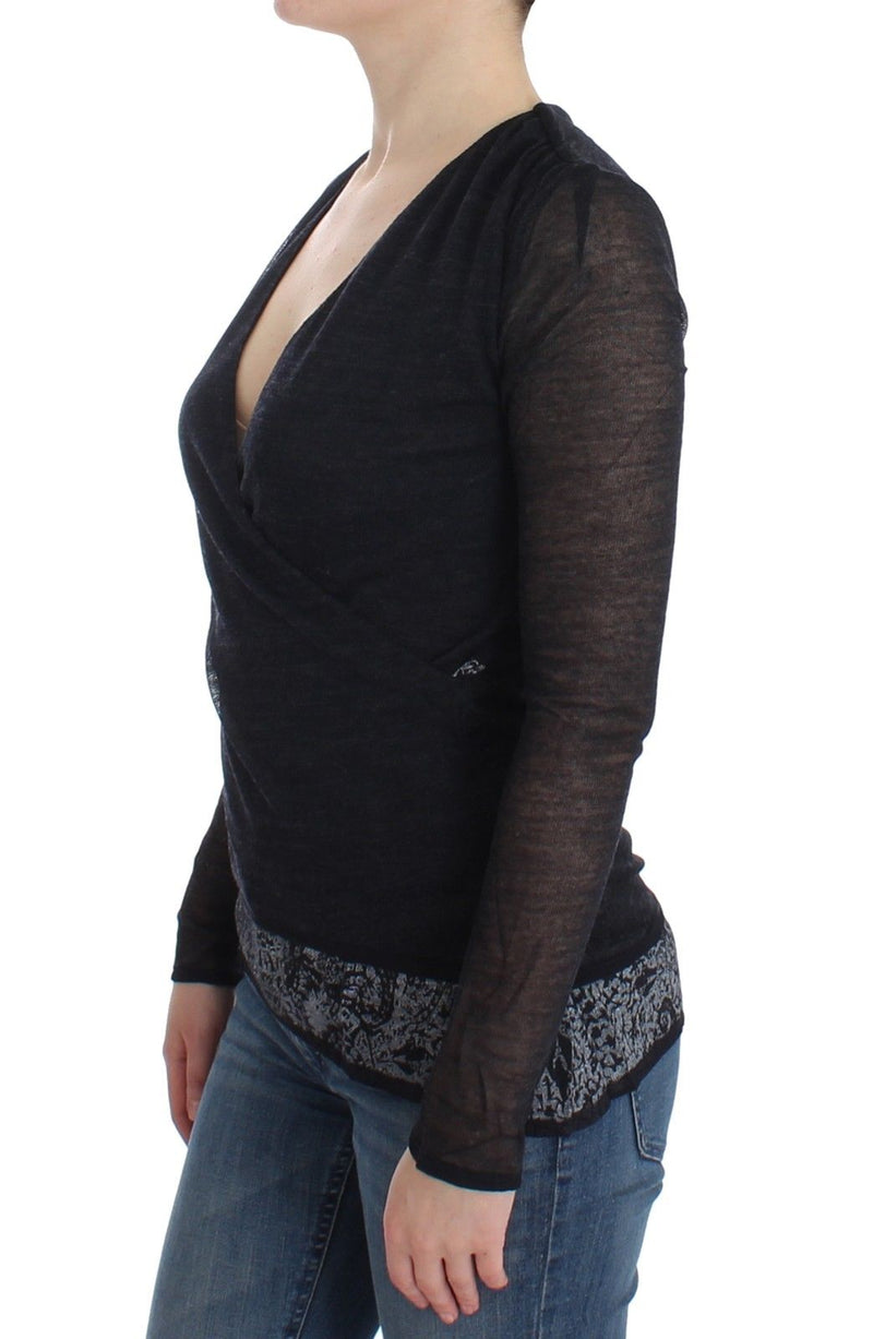 Black Wool Blend Stretch Long Sleeve Sweater - Avaz Shop