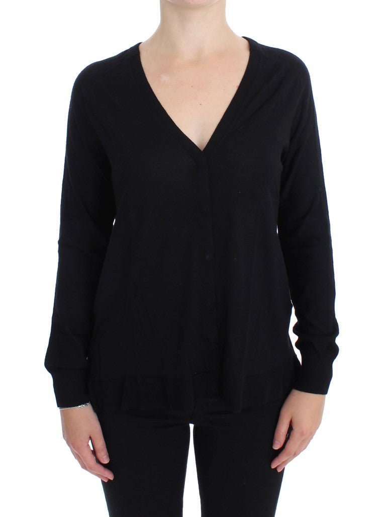Black Wool Button Cardigan Sweater - Avaz Shop