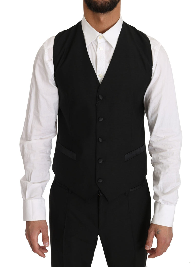 Black Wool Dress Waistcoat Gillet Vest - Avaz Shop