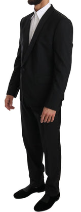 Black Wool One Button Slim Martini Suit - Avaz Shop