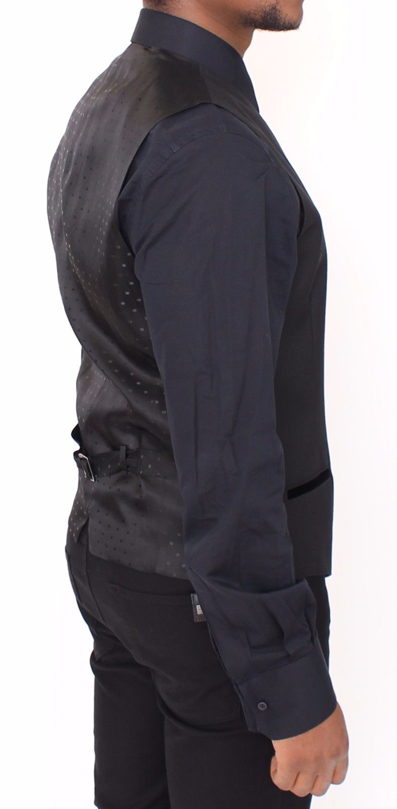 Black Wool Silk Stretch Dress Vest Blazer - Avaz Shop