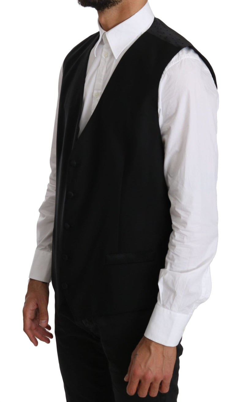 Black Wool Waistcoat Formal Gilet Vest - Avaz Shop
