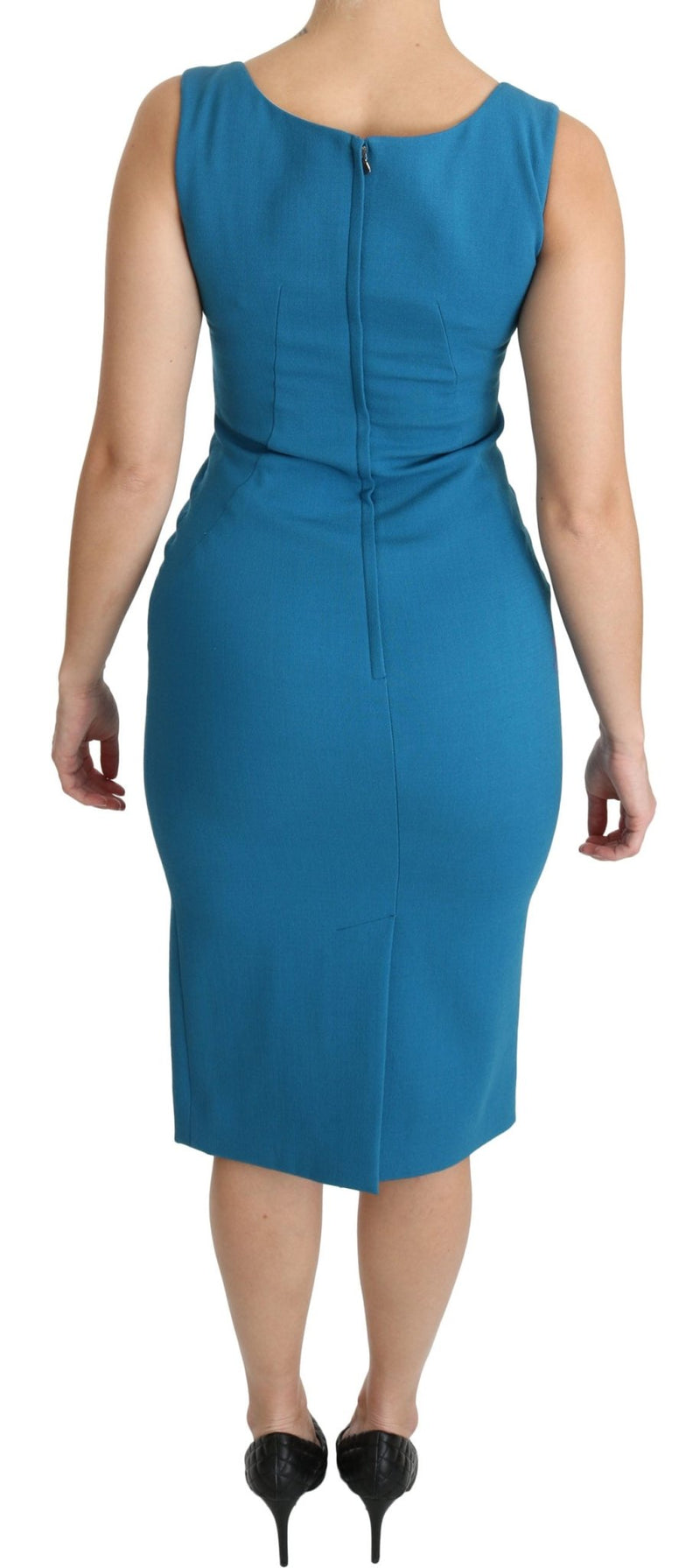 Blue Bodycon Sheath Knee Length Wool Dress - Avaz Shop