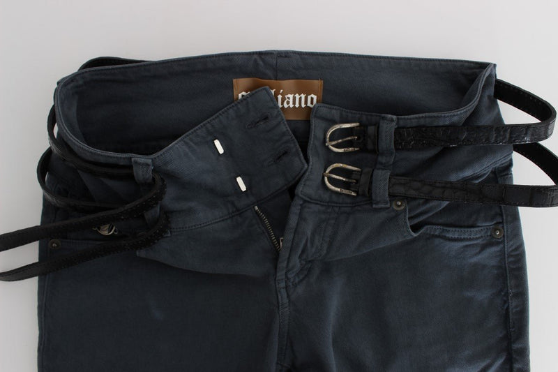 Blue Cotton Blend Slim Fit High Waist Jeans - Avaz Shop