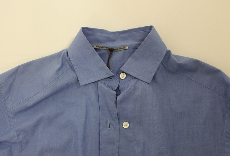 Blue Cotton Dress Classic Fit Shirt - Avaz Shop