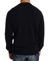 Blue Cowboy Roses V-neck Cashmere Sweater - Avaz Shop