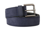 Blue Deerskin Leather Silver Logo Buckle Belt - Avaz Shop