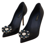 Blue Leather Crystal Heels Pumps Heels Shoes - Avaz Shop