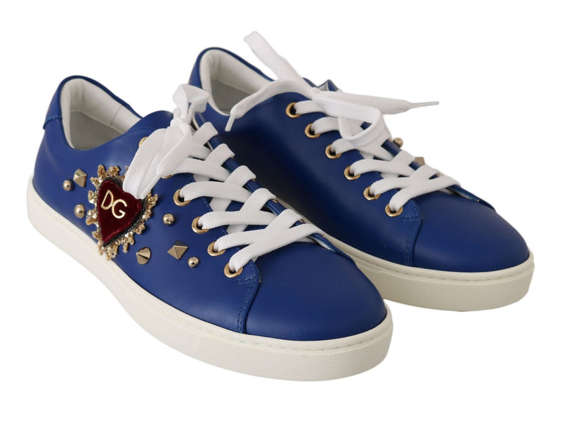 Blue Leather Gold Red Heart Shoes Sneakers - Avaz Shop