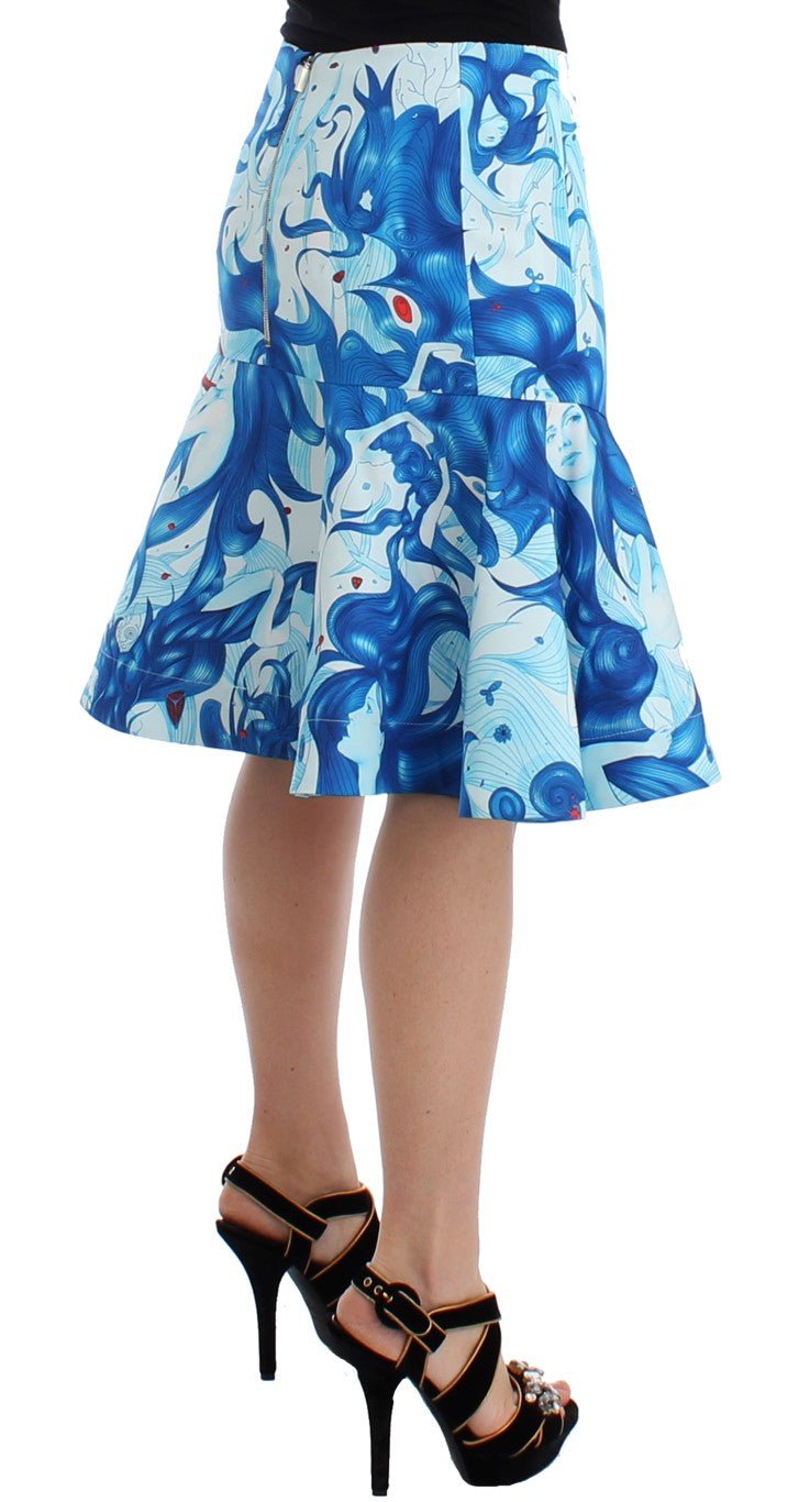 Blue Peplum Fresco-Print Straight Pencil Skirt - Avaz Shop