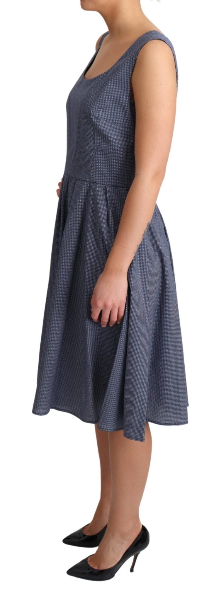 Blue Polka Cotton A-Line Stretch Dress - Avaz Shop