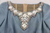 Blue Silk Crystal Sheath Gown Ball Dress - Avaz Shop