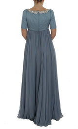 Blue Silk Crystal Sheath Gown Ball Dress - Avaz Shop