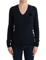 Blue V-neck Viscose Sweater - Avaz Shop