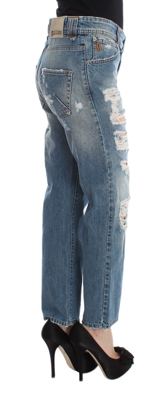Blue Wash Cotton Boyfriend Fit Cropped Jeans - Avaz Shop
