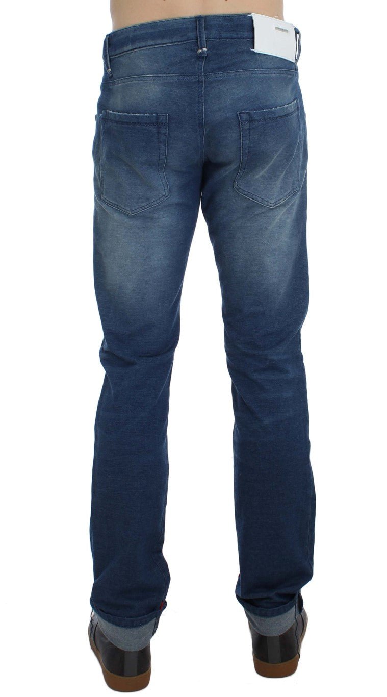 Blue Wash Denim Cotton Stretch Slim Fit Jeans - Avaz Shop