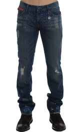 Blue Wash Paint Slim Fit Pants Jeans - Avaz Shop