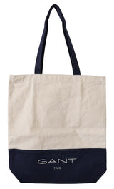 Blue White Canvas Logo Shoulder Shopping Tote Bag - Avaz Shop