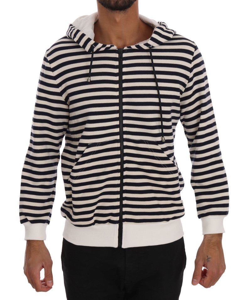 Blue White Striped Hooded Cotton Sweater - Avaz Shop