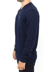 Blue Wool Blend V-neck Pullover Sweater - Avaz Shop
