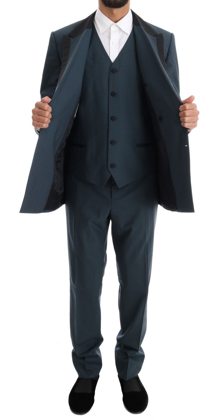 Blue Wool Double Breasted 3 Piece Suit - Avaz Shop