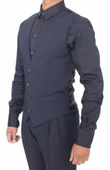 Blue Wool Formal Dress Vest Gilet - Avaz Shop