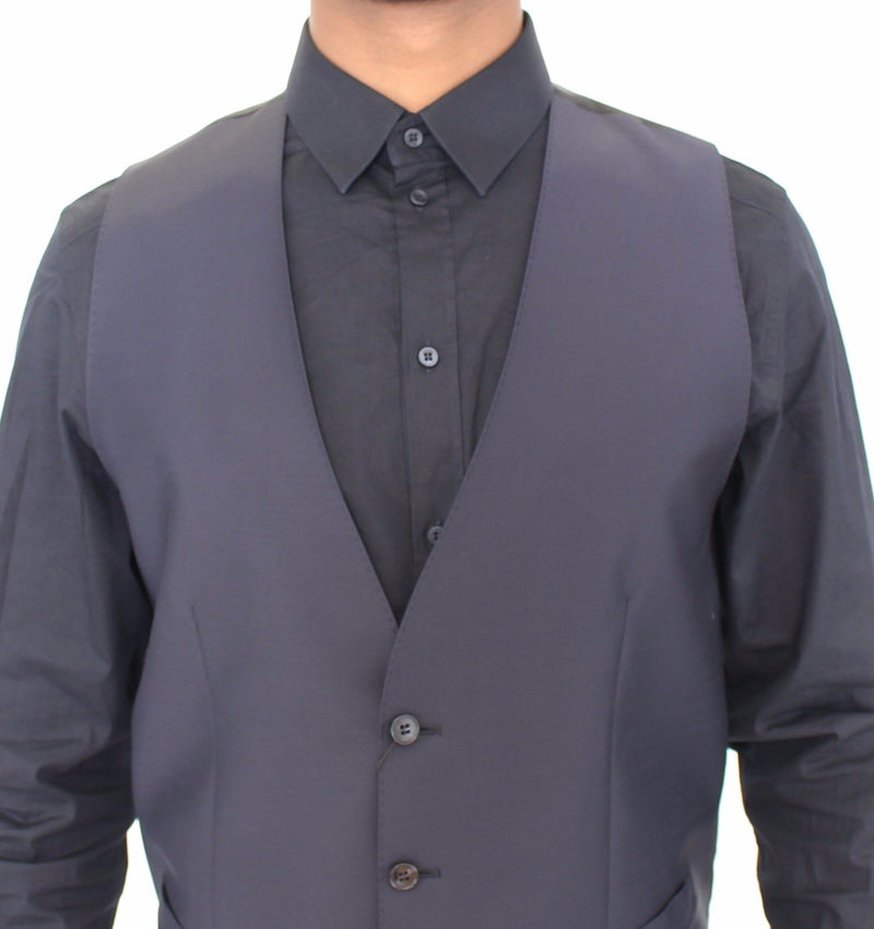 Blue Wool Formal Dress Vest Gilet Jacket - Avaz Shop