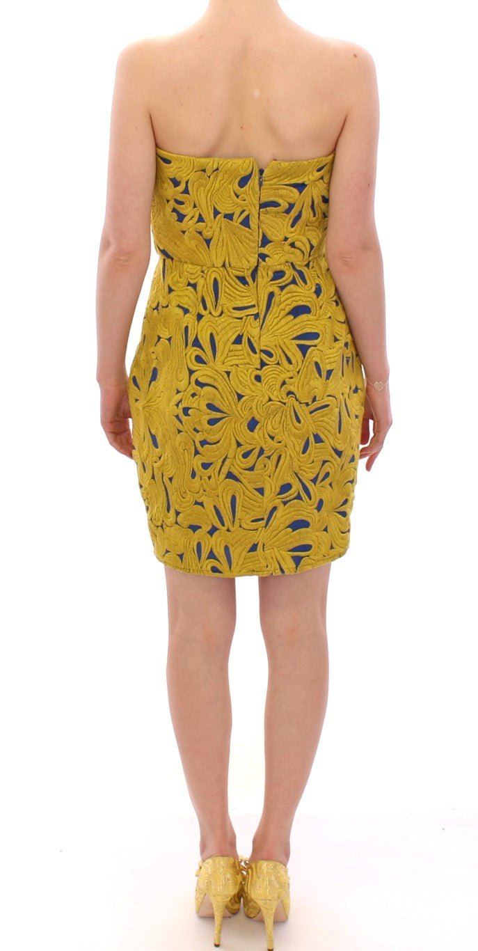 Blue Yellow Strapless Bubble Mini Shift Dress - Avaz Shop