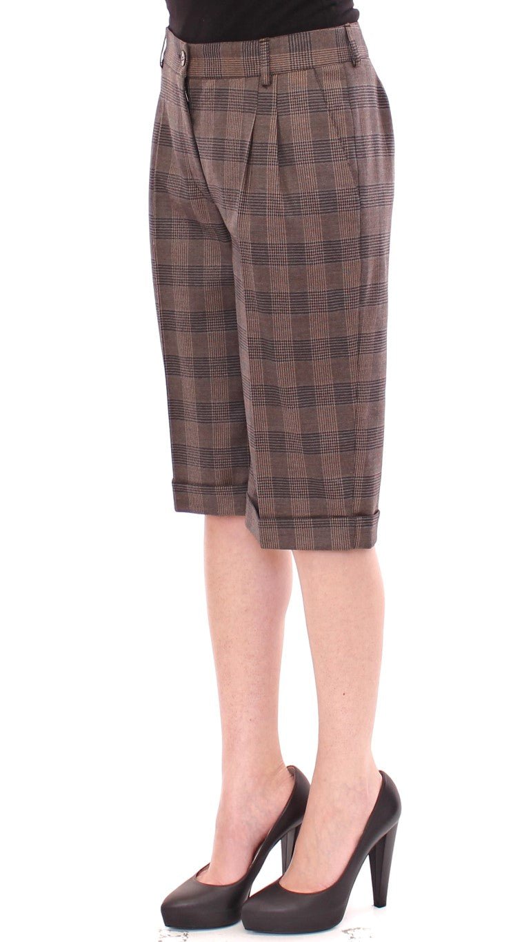 Brown checkered wool shorts pants - Avaz Shop