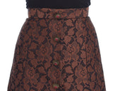 Brown Floral Brocade Mini Bubble Skirt - Avaz Shop