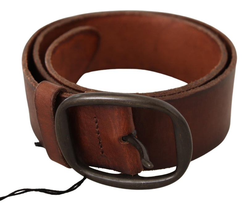 Brown Genuine Leather Oval Metal Buckle Waist Belt - Avaz Shop