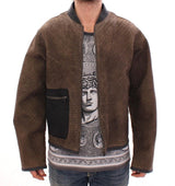 Brown Gray Leather Jacket Coat - Avaz Shop