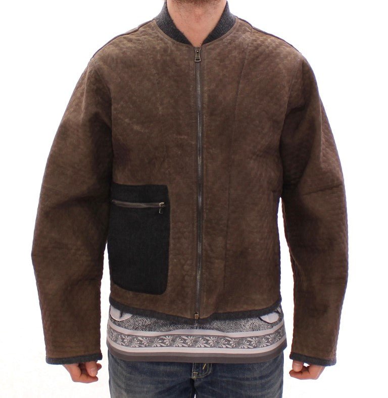Brown Gray Leather Jacket Coat - Avaz Shop